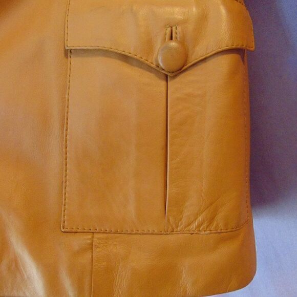 VINTAGE MARTIN BERNARD Camel Leather & Silk Jacket 6 Pockets Buckle Belt M/L - Picture 16 of 16